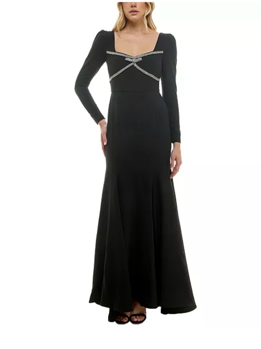 Taylor Rhinestone Bow Crepe Gown Dress Black Size 6 NWT